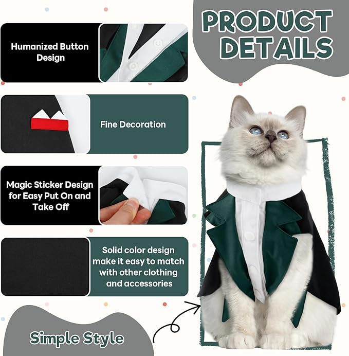 ADNIKIA Cat Tuxedo Suit, Stylish Cat Tuxedo Outfit Formal Suit, Kitten Formal Attire Wedding Birthday Onesie Costume for Male Girl Hairless Cats, Pet Fashion Apparel Fancy Clothes, Grey, XL
