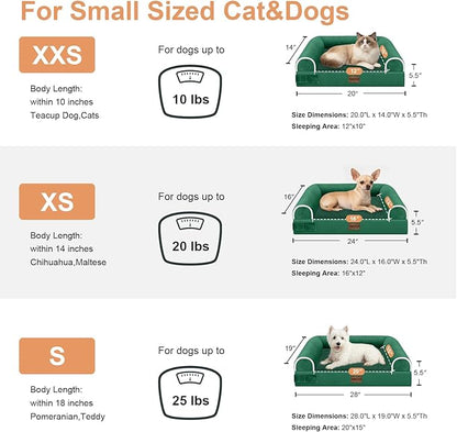 Small Dog Bed Orthopedic Washable: Beds Bolster Small Sized Dogs Bed Egg Crate Foam Couch Sofa Waterproof with Removable Cover - Emerald