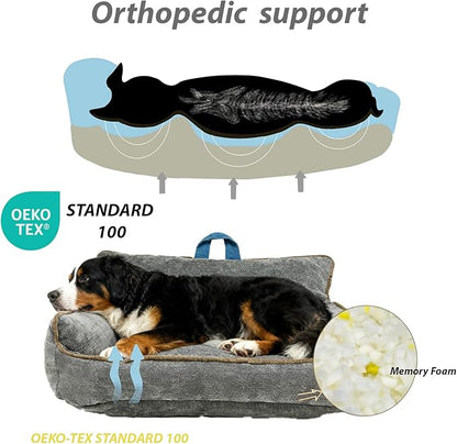 RAFASAFA Small Dog Bed, Washable Pet Bed with Removable Cover, with Sides, Carry Handle & Side Pockets .Plush Chenille Orthopedic Pet Bed Couch for Small Breed Dogs & Cats Calming