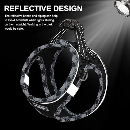 Mercano Soft Mesh Dog Harness and Leash Set, No-Chock Step-in Reflective Breathable Lightweight Escape Proof Vest Harnesses with Safety Buckle for Small Dogs, Cats (Black White, M)
