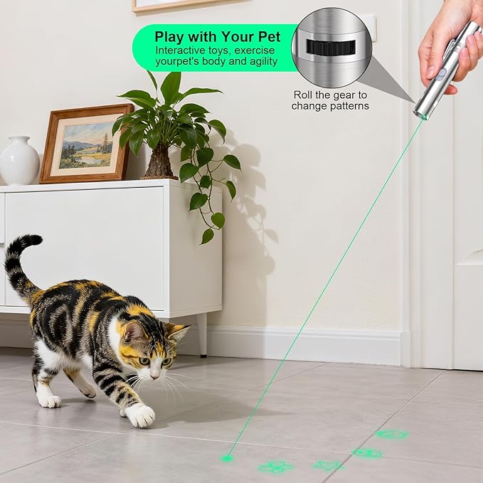 Cat Toy for Indoor Cats, USB Rechargeable Kitten Toys with 5 Adjustable Green Patterns, Interactive Chase Toys for Indoor Cats & Dogs, Training & Exercise Fun