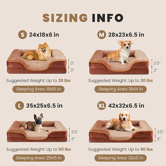 DUMOS 35x25 Inch Orthopedic Dog Beds for Large Sized Dogs, Machine Washable Cover Pet Bed, Anti-Slip Waterproof Memory Foam Couch Bed for Indoor Dogs and Cats, Brown