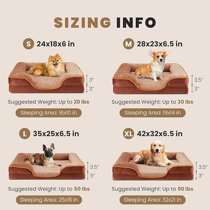 DUMOS 35x25 Inch Orthopedic Dog Beds for Large Sized Dogs, Machine Washable Cover Pet Bed, Anti-Slip Waterproof Memory Foam Couch Bed for Indoor Dogs and Cats, Brown