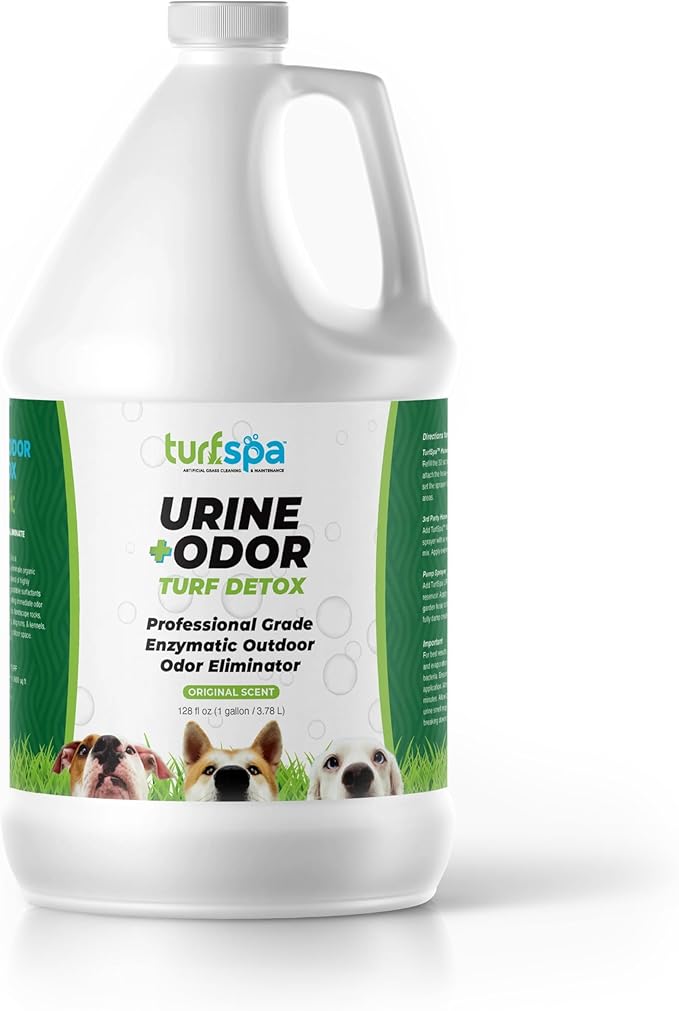 TurfSpa Urine & Odor Turf Detox: Gallon Refill of Professional Enzyme Cleaner & Odor Eliminator for Artificial Grass, Turf, Concrete, Patio & Kennels, Pet Urine Enzymatic Cleaner for Dogs & Cats
