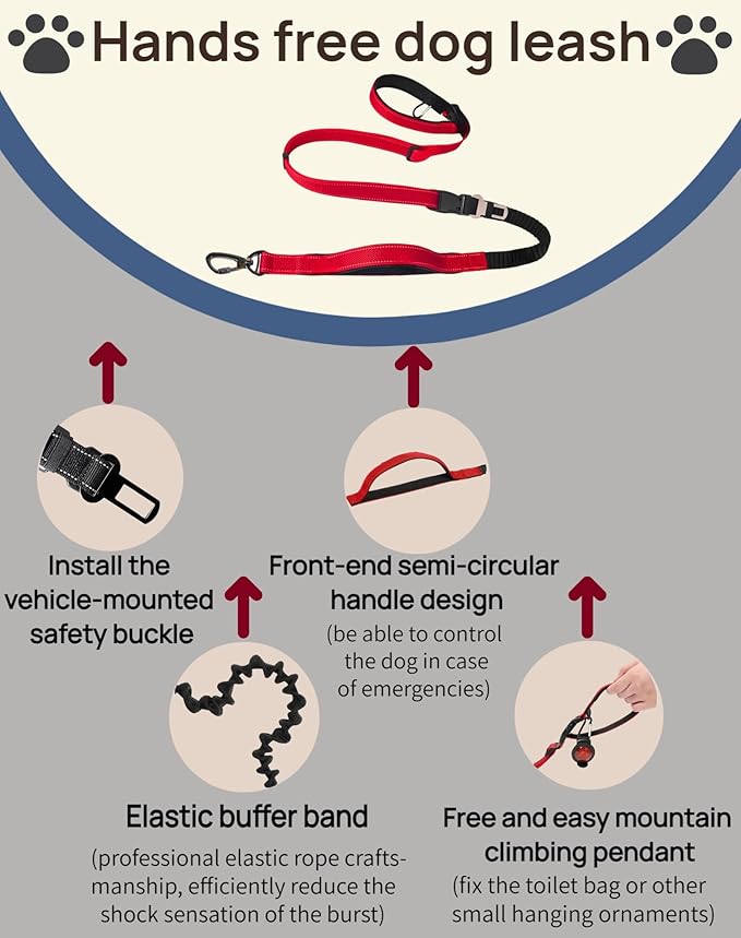 Dog Leash, Hands Free - 6-in-1 Reflective Bungee Leash Design for Large & Medium Dogs, Adjustable Nylon Belt for Running, Hiking & Daily Walks (Khaki)