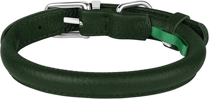 OOPSDOGGY Rolled Leather Dog Collar Soft Roll Collars for Small Medium Large Dogs Puppy (Green, XL, 17"-21")