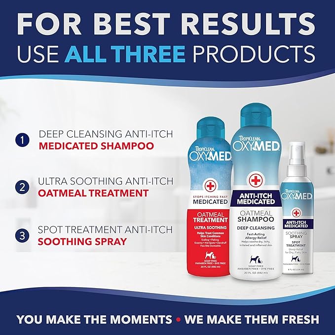 TropiClean OxyMed Hot Spot Treatment for Dogs, Medicated Dog Itching Skin Relief Spray, Anti-Itch Spray Quickly Soothes Skin Irriration, Alleviate Scratching, Chewing & Licking, Safe for Cats, 8oz