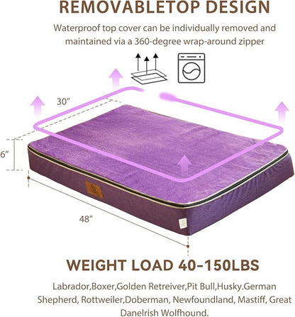 LIORCE Orthopedic Memory Foam XXL Dog Bed - 6" Thick Beds for Extra Large Sized Dog - Waterproof Removable Washable Cover & Wrap-Around Zipper - Ultimate Comfort & Easy Maintenance, Purple
