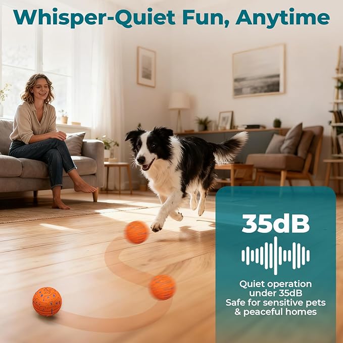 Smart Interactive Dog Toy Ball – Automatic Moving, Bouncing & Rolling, 3 Modes, Chew-Proof E-TPU Shell, Waterproof, Rechargeable,Dog Ball for Medium and Large Dogs, Orange