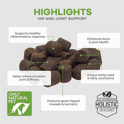 Only Natural Pet Hemp Hip & Joint Support for Dogs - Supplement for Mobility Wellness Pain Relief Healthy Inflammatory & Bone Stiffness - Chews w/Fatty Acid Blend Mussels & Turmeric - 60-Ct (2-Packs)