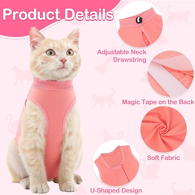Coppthinktu Cat Recovery Suit for Abdominal Wounds or Skin Diseases, Cat Onesie for Cats After Surgery Female Kitten Recovery Suit, Breathable E-Collar Alternative After Spay Anti Licking