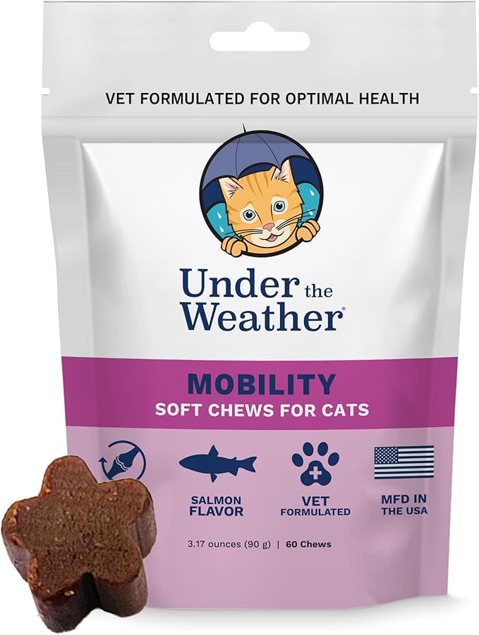 undertheweatherpet Mobility Chews for Cats | Helps in Preventing Joint Issues | for Aging Cats Becoming Less Active | 60 Star Shaped Soft Chews