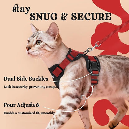 rabbitgoo Cat Harness and Leash for Walking, Escape Proof Soft Adjustable Vest Harnesses for Cats, Easy Control Breathable Reflective Strips Jacket, Black & Red, M
