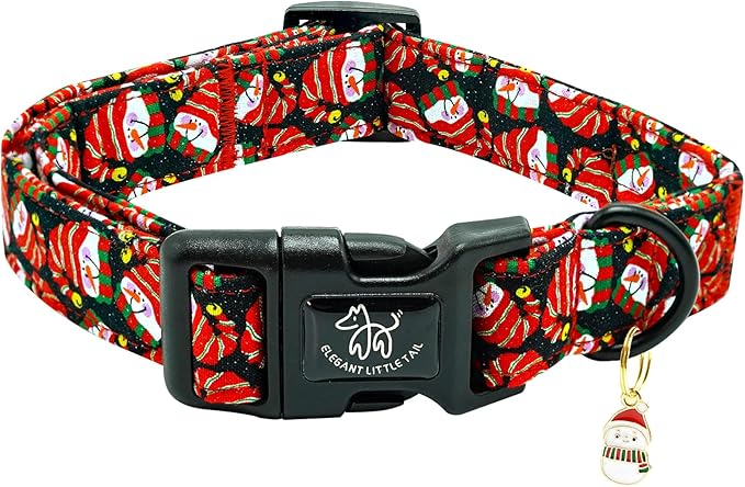 Elegant little tail Christmas Dog Collar, Pet Dog Collar Cotton Soft Snow Man Winter Pet Collars Holiday with Quick Release Buckle Puppy Collars for Small Puppy