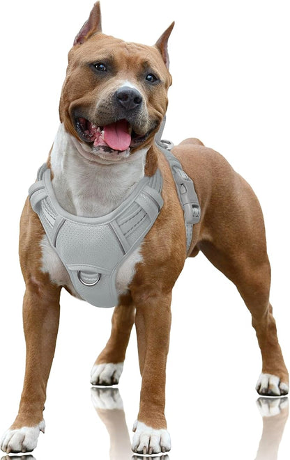 BARKBAY No Pull Dog Harness Large Reflective Dog Harness with Front Clip and Easy Control Handle for Walking Training Running with ID tag Pocket(Grey,L)