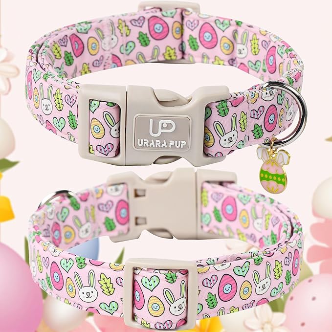 Easter Bunny Dog Collar,Cotton Easter Eggs Dog Collar for Puppy Girl Boy Dogs,Cute Bunny Pet Collars with Quick Release,Easter Gift Dogs Collars