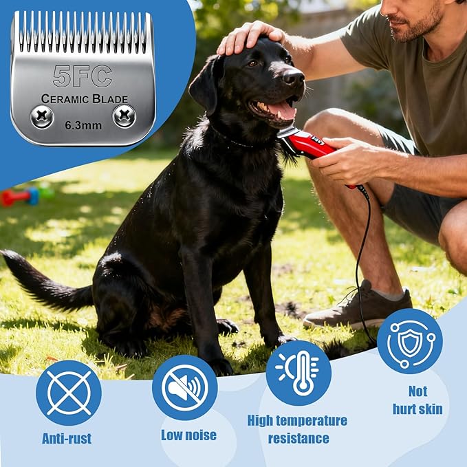 Dog Grooming Replacement Blades Compatible with Andis Dog Clipper, Dog Clipper Blades Compatible with Oster A5,Wahl KM-10 Series Dog Clipper,#5FC Blades (6.3mm)