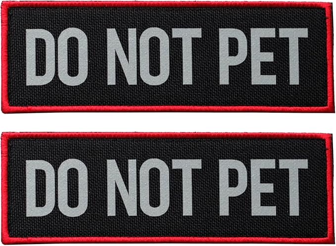 2 Pcs Reflective Do Not Pet Patch Set with Hook and Loop Fastener, Embroidered Border with Printed Letters Patch for Dog Vest Harness (3.5 x 1.2 inches)