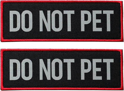 2 Pcs Reflective Do Not Pet Patch Set with Hook and Loop Fastener, Embroidered Border with Printed Letters Patch for Dog Vest Harness (3.5 x 1.2 inches)