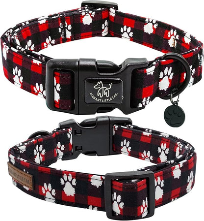 Elegant little tail Christmas Dog Collar, Pet Dog Collar Cotton Soft Plaid Winter Collars Holiday with Quick Release Buckle Pet Puppy for Large Dogs