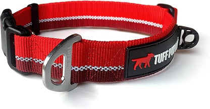 Tuff Pupper Heavy Duty Dog Collar | Tough Dogs Collar | Reflective Collars with Aluminum D-Ring Leash Clip | Separate ID Tag Attachment Keeps Engraved Dog Tags Quiet | Easy Sizing for All Breeds