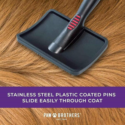 Paw Brothers Soft Pin Curved Slicker Brush for Dogs, Coated Tips, Maximum Coverage, Gentle on Skin, Size 3" x 5.5", Small
