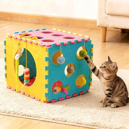 MOYMO 41 Pcs Interactive Cat Toys for Indoor Cats, Kitten Toys with Cute Cat House Bed, Catnip Toys, Chew Rope, Feather Wand, Springs and Balls for Indoor Kittens