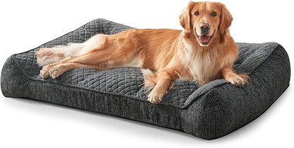 JOEJOY Extra Large Orthopedic Dog Beds Large Sized Dog, Extra Thick Supportive Big Dogs Bed with Sides, Ultra Soft Pet Bed Sofa, Grey, 48''x35''