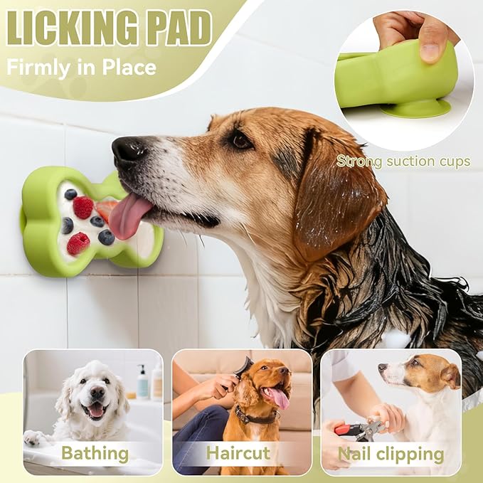 Lick Mat for Dogs, Animire Anti-Spilled Bow Tie Lick Bowls for Anxiety Relief, Silicone Slow Feeder Licking Pad with Suction Cups, Freezeable Dog Enrichment Toy for Boredom and Distraction(Green,S)