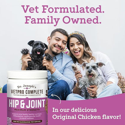 Dr. Joseph's VetPro Complete Dog Hip & Joint Supplement for Arthritis Pain Relief – High-Strength Glucosamine & Chondroitin Chews for Senior Dogs – Vet Formulated Daily Treats, Chicken Flavor, 60 Ct