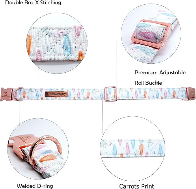 Lionheart glory Easter Collar Carrot Print Dog Collar for X-Small Cute Dog Collars Spring Female or Male Pet Gift Adjustable Heavy-Duty Puppy Collar Holiday