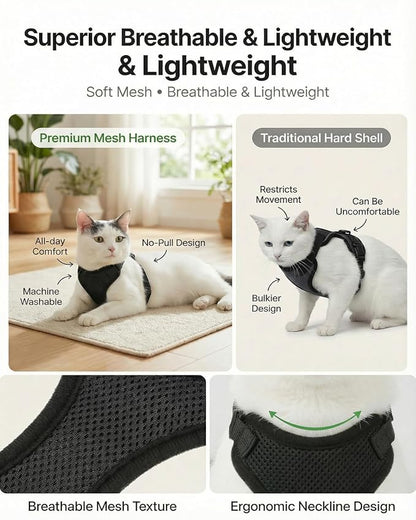 Luxelle 2 Pack Escape-Proof Cat Harness and Leash Set for Walking – Adjustable No Pull Soft Vest with Easy-Wear Buckle, Reflective Straps, Breathable Mesh – Outdoor Travel Harness for Cats & Kittens
