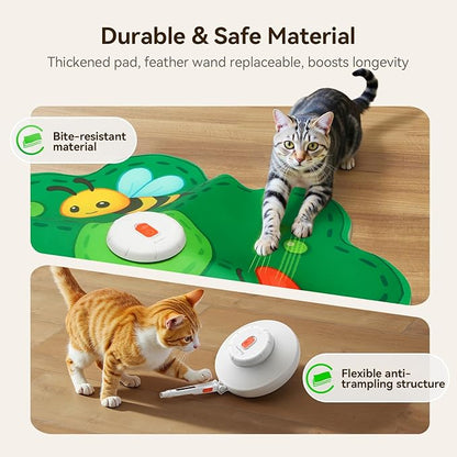 FEELNEEDY Rechargeable Cat Toys, 2 in 1 Hide and Seek Game Interactive Cat Toy, Movable LED Red Dot, Concealed Feathers, Durable Exercise Toys for Indoor Cats, Bored Adult Cats Wand Toy, Green