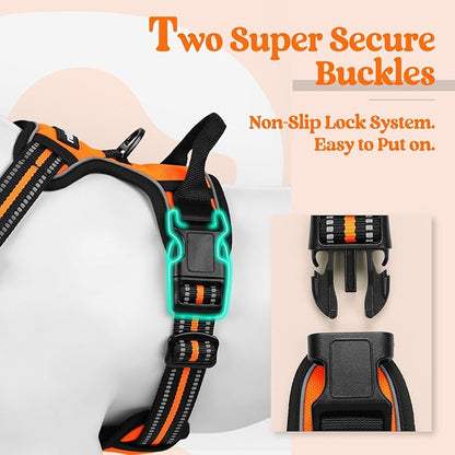 rabbitgoo Dog Harness No Pull with 2 Leash Clips, Adjustable Soft Padded, Reflective Oxford No Choke Pet Vest with Easy Control Handle for Medium Sized Dogs,Orange, M