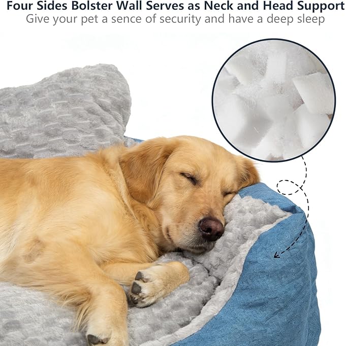 Big Dog Bed for Large Sized Dogs with Soft Plush Cushion, Machine Washable High Backrest Bed, Round Pet Sofa with Non-Slip Bottom,Year-Round Comfort for Dogs Up to 66 lbs