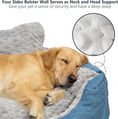 Big Dog Bed for Large Sized Dogs with Soft Plush Cushion, Machine Washable High Backrest Bed, XL Round Pet Sofa with Non-Slip Bottom,Year-Round Comfort for Dogs Up to 99 lbs