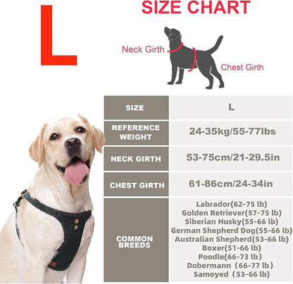 Dog Harness, No Pull Dogs Harness and Multi-Function Leash Set for Medium Dogs Easy Walk Everyday Adjustable Soft Dog Vest Harness Fashionable Dog Accessories Denim Vintage Green-Button-L