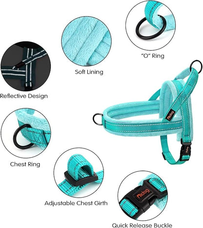 Didog Soft Flannel Padded Dog Vest Harness, No Pull/Quick Fit Reflective Dog Strap Harness, Easy for Training Walking (M:Chest 21-26", Green)