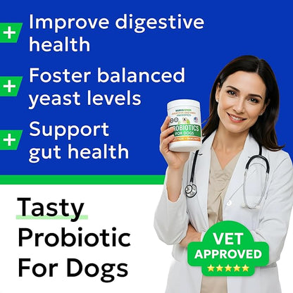 Bark&Spark Dog Probiotics & Digestive Enzymes (Gut Health) Allergy & Itchy Skin - Pet Diarrhea Gas Treatment Upset Stomach Relief, Digestion Health Prebiotic Supplement Large Dog Treats (240Ct Bacon)