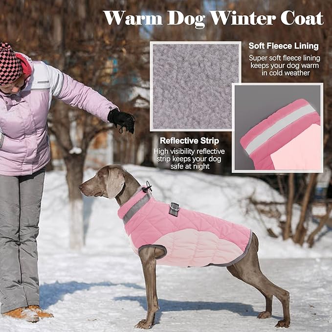 Lelepet Dog Coat Warm Dog Winter Coat Waterproof Dogs Jacket with Harness Built in Reflective Pet Fleece Vest Zip-Up Cold Weather Coats for Extra Large Dogs Turtleneck & Windproof Coats Great Dane 3XL