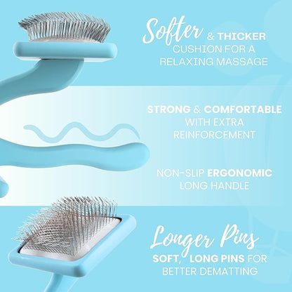 Pet Slicker Brush With Soft Massage Grooming Stainless Steel Pins - For Dematting, Shedding Fur, and Undercoat - Ideal Gift for Professional Pet Groomers - Long Slicker Brush