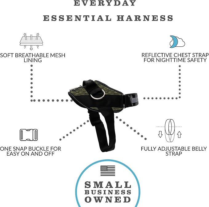 ShawnCo Essential Dog Harness, No-Pull Pet Vest with 3 Leash Clips, No Choke, Reflective, Adjustable and Padded, for Easy Walking and Training for Small, Medium and Large Dogs (Military Camo, M)