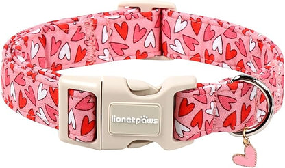Lionet Paws Valentine's Day Dog Collars - Pink Dogs Collar with Plastic Buckle and Heart Pendant,Dog Collar for Medium Large Dogs
