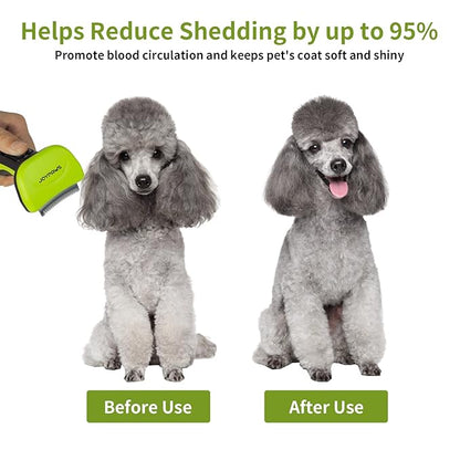 Upgraded Pet Self Cleaning Curved Deshedding Tool, Effectively Reduces Shedding by Up to 95%, Professional Grooming Brush for Small Dogs, Cats and Other Small Animals Green S