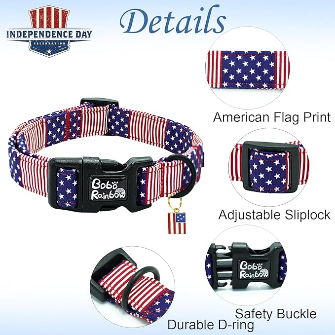 Independence Dog Collar-American Flag Pet Collar Adjustable Cute Soft Collars Holiday Comfortable Cotton Puppy Collar for X-Small Dogs