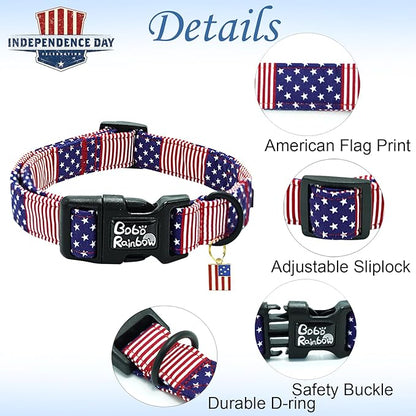 Independence Dog Collar-American Flag Pet Collar Adjustable Cute Soft Collars Holiday Comfortable Cotton Puppy Collar for X-Small Dogs