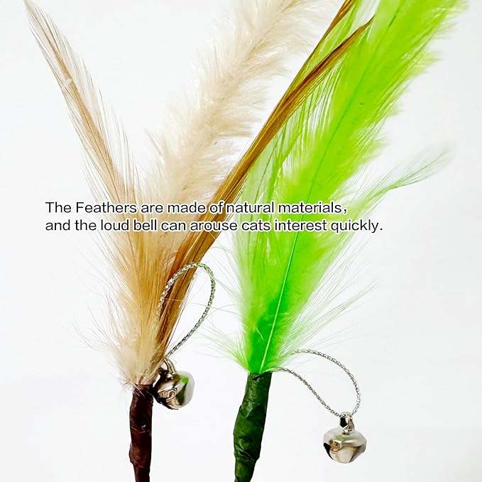 TTcat 3 Pcs Cat Wand Toys,Foxtail Grass Feather Stick Toys, Interactive Toys for Indoor Cat and Kitten.