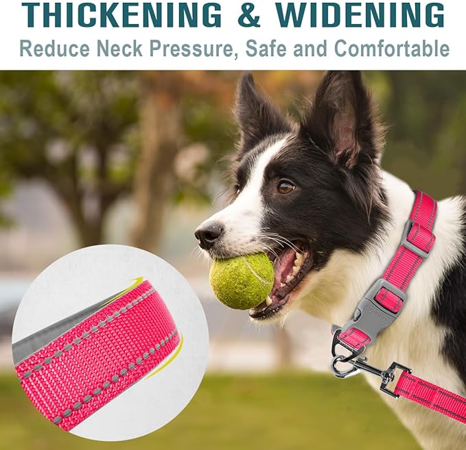 Dog Collar for Medium Small Large Dogs Reflective with Leash,Collar and Leash for Dogs,Soft Neoprene Padded 2 Pack(Pink,L)