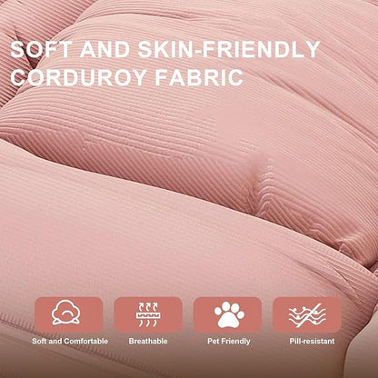 KEIKI Human Dog Bed for Adults, Giant Corduroy Plush Dog Bed with Adjustable Recliner, Foldable Nest Sofa Couch with Pillows for Bedroom or Living Room, Pink
