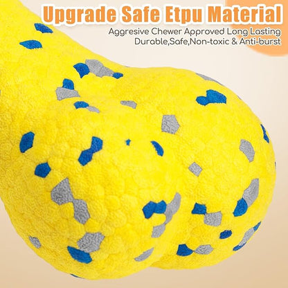 Moonorange 7.28" Indestructible Large Bone Balls for Aggressive Chewers Durable Stick Bouncy Interactive Chew Toy for Dogs Fetch Game Lightweight Floating Outdoor Training, Yellow